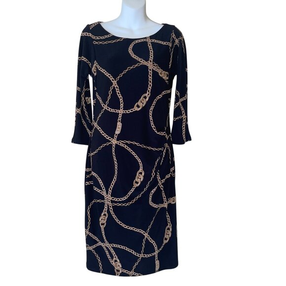 Lauren Ralph Lauren Black and Gold  Chain Dress Women's Size 10 - Picture 1 of 12